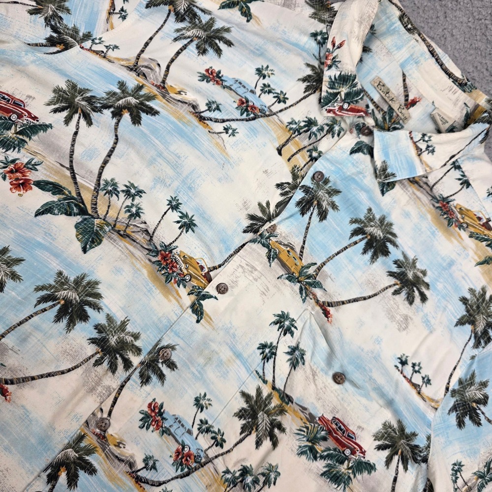 Batik Bay Hawaiian Shirt Mens 4XB Blue Tropical Classic Car Palm Tree Rayon